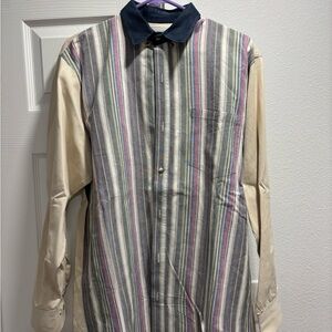 Striped Long Sleeve Shirt with Navy Collar